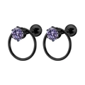 Pendientes de moda en acero inoxidable negro con circonitas moradas redondas - 1.2*6mm / Negro + Estrás Azul