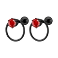 Pendientes de aro en acero inoxidable negro con cristal rojo redondo en engaste de 6 garras - 1.2*6mm / Negro + Estrás Rojo