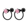 Pendientes de acero de titanio con circón rosa y acabado negro elegante - 1.2*6mm / Negro + Estrás Rosa