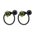 Pendientes de acero inoxidable negro con cristales verdes y aros redondos geométricos - 1.2*6mm / Negro + Estrás Verde Oliva