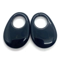 Polished black teardrop ear weights with circular cutouts for stretched lobes - Black Agate