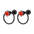 Pendientes de acero inoxidable negro con colgante de circonita roja redonda - 1.2*6mm / Negro + Estrás Rojo Naranja