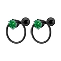 Pendientes de aro redondos de acero de titanio negro con circonitas verde esmeralda - 1.2*6mm / Negro + Estrás Verde