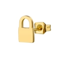 Minimalist gold-plated stainless steel stud earring in polished padlock shape - Small Padlock / Gold
