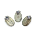 Three oval turquoise stone pendants with silver evil eye diamond-encrusted clasps - Greenish Grey-Brown Textured Style (No. 2)