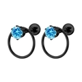 Pendientes negros de acero inoxidable con circón azul y detalle circular moderno - 1.2*6mm / Negro + Estrás Azul Mar Profundo