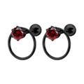 Pendientes de aro negros de acero inoxidable con circonitas rojas y cierre de rosca - 1.2*6mm / Negro + Estrás Rojo Granate