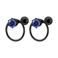 Pendientes de acero de titanio negro con cristales azul oscuro y aros metálicos - 1.2*6mm / Negro + Estrás Azul Tanzanita