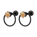 Pendientes de aro negros en acero de titanio con circonita cúbica color champán - 1.2*6mm / Negro + Estrás Champán