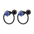 Pendientes de aro en acero inoxidable negro con una brillante piedra de circonita azul - 1.2*6mm / Negro + Estrás Azul Real