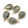 Faceted labradorite drop pendant with dual gold connectors for DIY jewelry making - Flash Stone (Labradorite)
