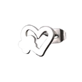 Minimalist silver steel heart and paw print hollow stud earring with pin back - Heart Flower / Steel