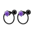 Pendientes de acero inoxidable negro con circón morado y cierre de bola de rosca seguro - 1.2*6mm / Negro + Estrás Violeta Azul