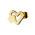 Minimalist gold heart and clover stud earrings in high-polished stainless steel finish - Heart Flower / Gold