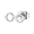 Minimalist round glasses shape titanium steel stud earring in a polished silver finish - Mini Glasses / Steel