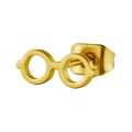 Minimalist gold-tone titanium steel stud earring in creative round glasses shape design - Mini Glasses / Gold