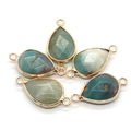 Faceted teardrop natural stone connectors with gold edges for DIY jewelry making - Amazonite