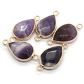 Faceted purple amethyst teardrop connector charms with gold plating for DIY jewelry - Purple Crystal