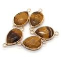 Faceted Tiger Eye teardrop connector pendants in gold-plated frame for DIY jewelry making - Tiger's Eye