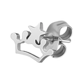 Minimalist silver crown and star stud earring in polished stainless steel for women - Crown / Steel