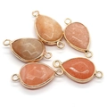 Five peach faceted teardrop natural stone connectors with gold edges for DIY jewelry - Pink Stone (No. 11)