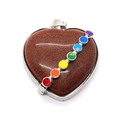 Heart-shaped brown goldstone pendant with colorful chakra inlay and silver edging - Gold Sandstone