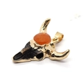 Bull head natural stone pendant with gold finish and orange gem for DIY jewelry - Orange (No. 1)