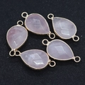 Pink quartz teardrop stone pendants with gold plated faceted edges and double holes - Rose Quartz