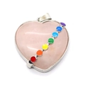 Pink quartz heart pendant with silver bezel and rainbow chakra stones detail - Rose Quartz