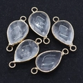 Faceted teardrop natural stone connector with gold plating and double ring for DIY jewelry - Transparent Crystal