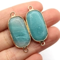 Amazonite blue natural stone faceted pendant with gold plating and double connectors - Amazonite / 15x35mm