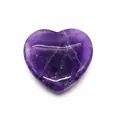 Polished heart-shaped natural amethyst stone with internal patterns on white background - Purple Crystal / 40mm