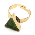 Adjustable gold plated ring with a triangular green druzy crystal stone for women - Green Triangle Style (1)