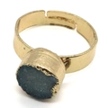 Adjustable gold plated ring featuring a round deep blue quartz druzy stone inlay - No.2 (Blue Druzy)