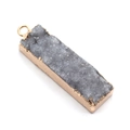 Grey druzy quartz rectangular pendant with elegant gold plated metal edging charm - 8x38-12x43mm / Gray