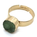 Adjustable golden ring featuring a 10mm round green druzy natural stone centerpiece - No.5 (Green Druzy)