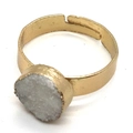 Adjustable gold ring featuring a natural round white druzy stone in a minimalist style - No.6 (White Druzy)
