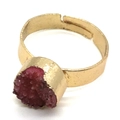 Adjustable golden ring with 10mm round purple druzy natural stone in bezel setting - No.7 (Rose Red Druzy)