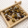Golden stainless steel chain with oval tiger eye stones and white pearls for jewelry making - Irregular Size Roll / Yellow Brown Tiger Eye