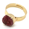 Adjustable golden open ring featuring a round pink druzy stone with natural texture - No.8 (Burgundy Druzy)