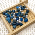 Blue natural stone and white pearl chain in golden stainless steel for jewelry - Irregular Size Roll