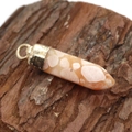 Oranje en wit gemarmerde stenen zeshoekige kolom hanger met gouden metalen oog - Alleen Hanger (Zonder Ketting) / Oranje (Nr. 6)