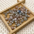 Oval gold stainless steel chain with pink and grey natural stones and white pearls - Irregular Size Roll