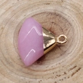 Fan-shaped pink natural stone tiger eye pendant with gold-plated metal clasp connector - Pink Dyed Jade