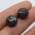 Natural round labradorite stud earrings 12mm featuring blue flash on grey stone surface - Flash Stone (Labradorite)