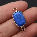 Lapis Lazuli rectangular double-hole pendant connector with golden frame for jewelry DIY - 10x24mm / Lapis Lazuli