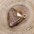 Picture Jasper fan-shaped gemstone pendant with a golden metal cap for DIY jewelry - Jasper