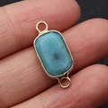 Faceted rectangular Amazonite gemstone connector in gold frame with double loops - 10x24mm / Amazonite (No. 3)