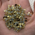 Golden chain with light blue crystal beads and teardrop metal charms for jewelry DIY - 3x9mm / Light Blue