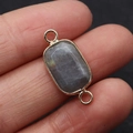 Rectangular grey labradorite stone pendant with gold bezel and double loops for jewelry DIY - 10x24mm / Labradorite (No.4)